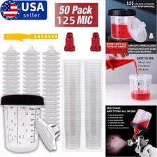 🔥 50 Pack Disposable Paint Spray Gun Cup Liners + Lid System Kit 20oz 600ML Cup