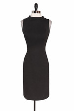 ELIZA J Size 8 Shift Dress Black Sleeveless Gold Zipper Stretch Knit