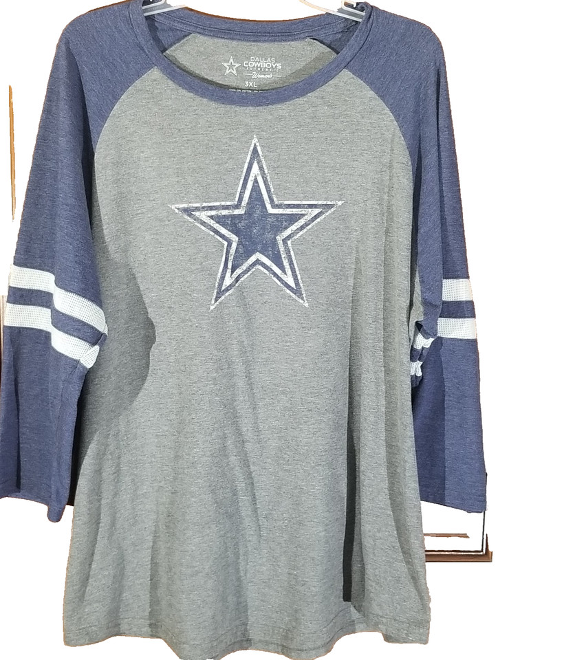 Dallas Cowboys Shirt Women 3XL Gray Navy Star Logo 3/4 Sleeve NFL Raglan Tee