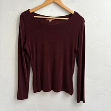 Double D Ranch Wear Top Women Size Small Rust Brown Long Sleeve Stretch