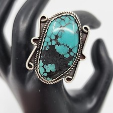 Vintage Navajo LARGE Sterling Silver Turquoise Ring Size 8