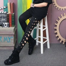 Women Hollow Out Pencil Pants Trousers Skinny High Waist Stretch Slim