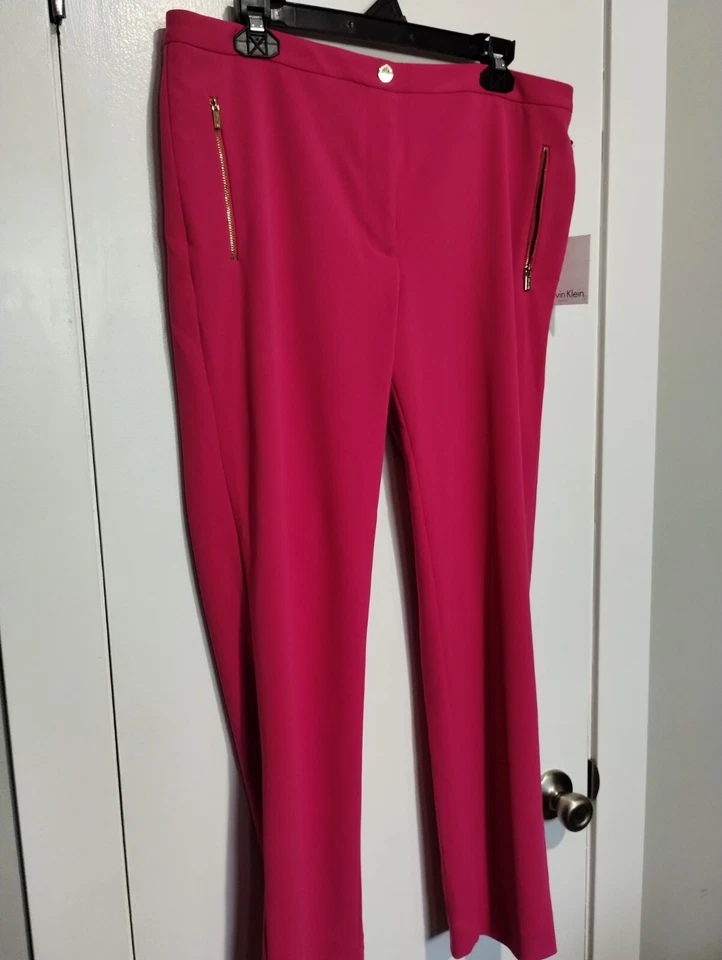 Calvin Klein Pants Womens 14 Hot Pink Wide Leg Trouser Slacks Suits Dress Pants
