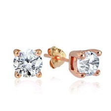 Rose Gold Tone on Sterling Silver 1ct Cubic Zirconia 5mm Round Stud Earrings