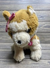 Vtg Mattel Barbie Tan White Puppy Dog Pink Bow Stuffed Animal Lovey Plush 11  