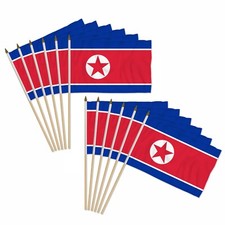 12pc Pack of N. Korea 12x18in Handheld Country Stick Flags