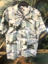 Vintage WWII Aircraft Fighter Planes Aloha Shirt TIKI Military 80s RJC Retro