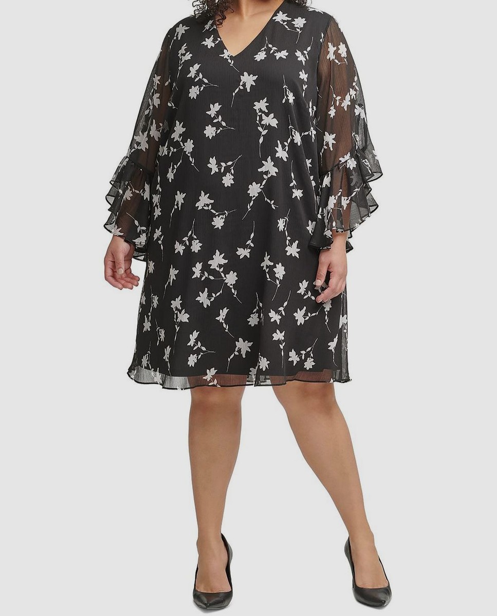 Calvin Klein Women Black Chiffon Shift Dress Plus Size-14W