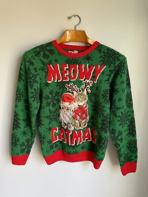 Party Sweater Dec 25th Ugly Christmas Mens Size Large Cat - Main Image