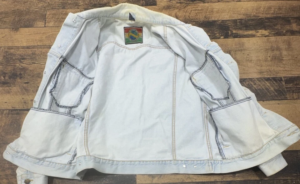 Vintage Men’s Women’s Structure Acid Wash Denim Jacket Size L 100% Cotton Tassel - Image 3 of 4