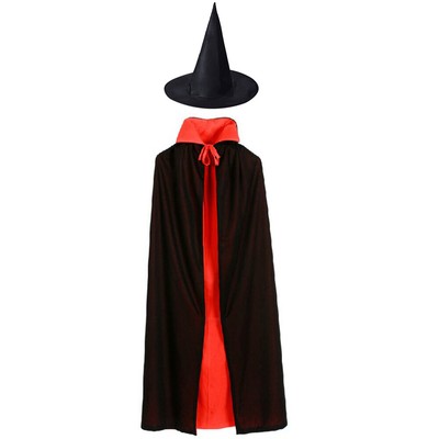  Women Cloak Wizard Cape Black and Red Children's Costume Double Layer