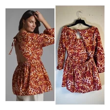 Love the Label Anthropologie Size Medium Melba Floral Orange Back Cut Out Top
