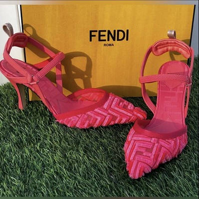 NEW FENDI COLIBRI LITE FF LOGO POINTED TOE SLINGBACK PUMP PINK 