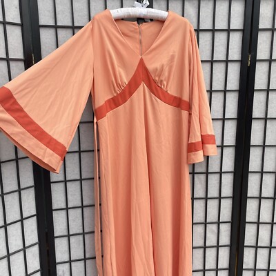 Vintage 1970s Pink Angel Sleeve Empire Hippie Boho Maxi Dress Volup Plus  Size 20 | eBay