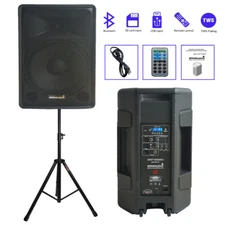 15" PA Active Powered 2-Way Speaker W/ Stage Audio Speaker Stand Height Tripod