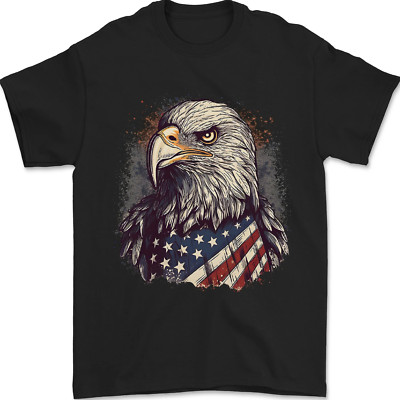 American Eagle Mit USA Flagge 4. Juli Herren T-Shirt 100% Baumwolle