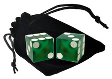 Authentic Las Vegas Casino Craps Dice Pair Green Frosted Finish Storage Pouch