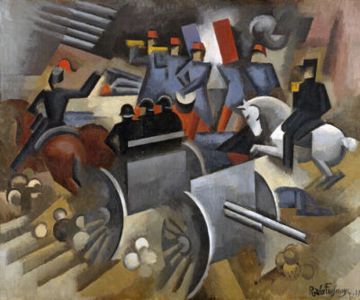 ARTILLERY OFFICERS HORSE AMMUNITION WAGON PAINTING BY ROGER DE LA FRESNAYE REPRO