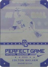 COLTON WELKER 2015 Leaf Perfect Game AllAmerican SHOWCASE Rookie Press Plate 1/1