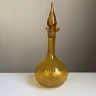 Mid Century Blenko Glass Amber Yellow Crackle Genie Bottle #37 Decanter