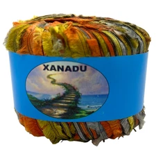 Xanadu #208 Gold Silver Rust Fringed Ribbon Yarn Skein Elizabeth Austen Bulky