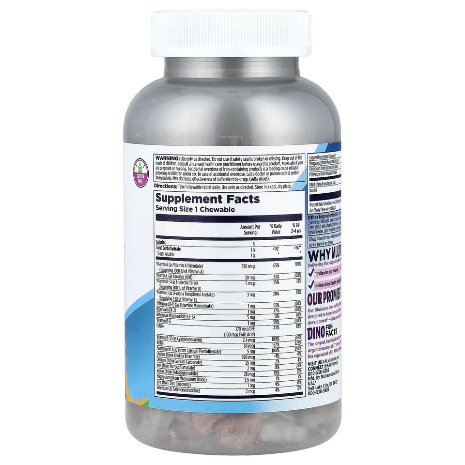 KAL MultiSaurus Berry Uva Naranja 180 Masticables Sin Gluten, Sin Artificial Foto 2 de 3