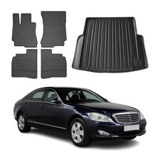 Fu&szlig;matten & Kofferraumwanne Set f&uuml;r Mercedes S Klasse W221 2005-2013 Gummi 5x