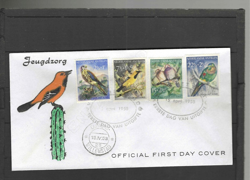 NETHERLANDS  ANTILLES 1958 FDC BOBS BIRD SET CANCELS! VF  #936