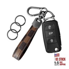 Leather Car Keychain,Carabiner Clip Key Fob Keychain for Home Car Grid Brown