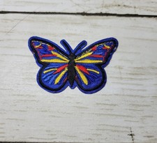 Butterfly Embroidered Iron On Patch Sew-On, Applique 2.5  x 1.75   Blue