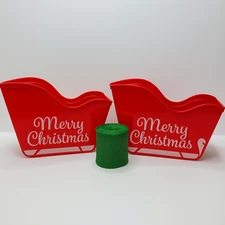 Christmas Gift Basket Starter Kit – Set of 2 Red Sleigh Bins + Green Ribbon