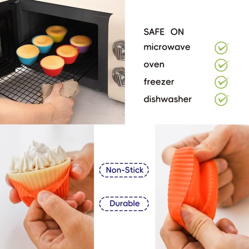 12 PCS Multicolored Silicone Cupcake Baking Cups, Reusable Muffin Liners Easy... - Foto 3 di 5