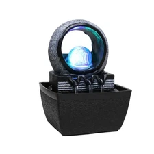 Mini Water Fountain Waterfall Desktop Table Decor LED Light Home Ornament