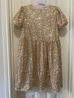 Gap Girls Gold Sequin A-Line Puff Sleeve Knee Length Party Dress XXL | eBay