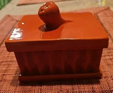 Cigarette Pottery Trinket Box w/Lid 60s Orange Ceramic MCM Italy #'d 75-57-READ