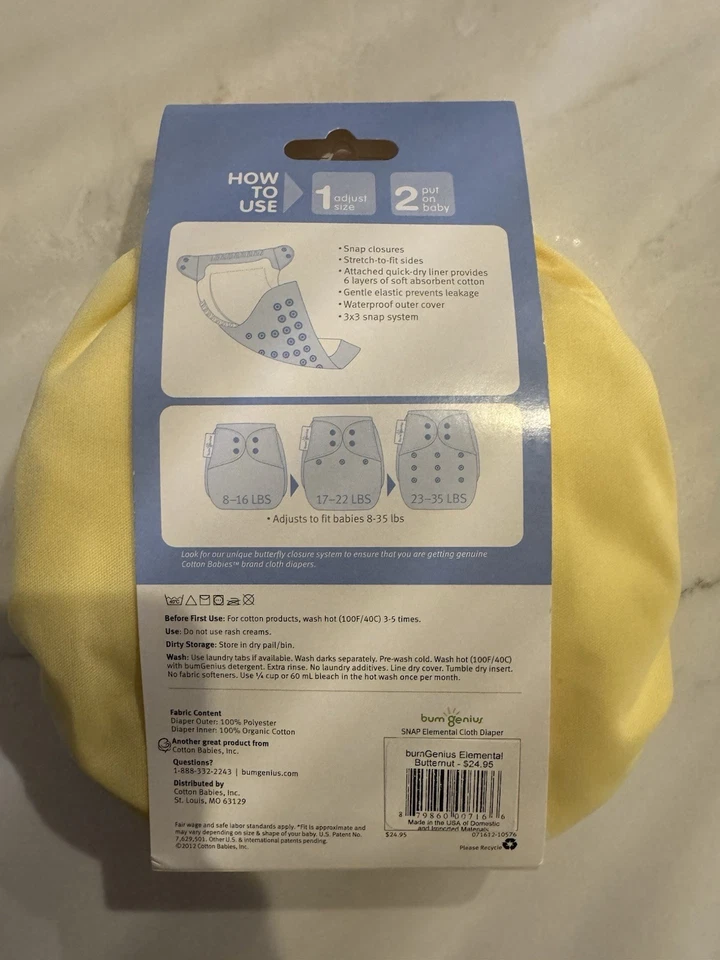 bumGenius Elemental Organic One-Size Cloth Diaper - Butternut - Image 2 of 2