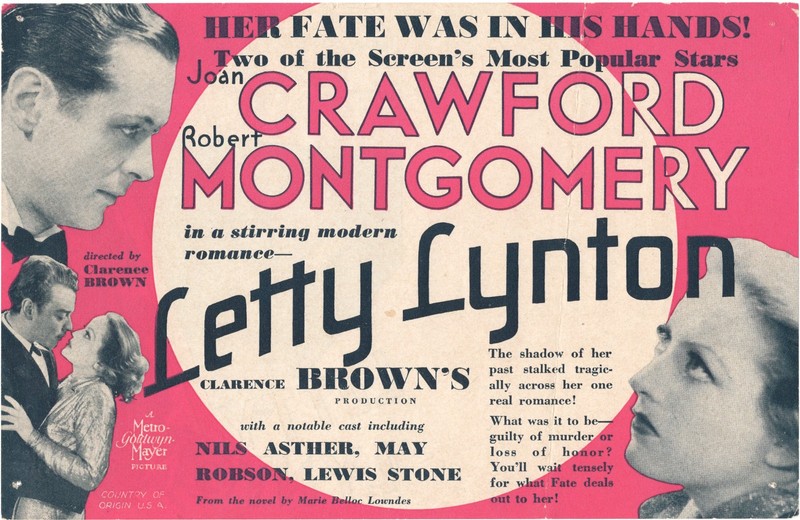 LETTY LYNTON (1932) Joan Crawford Robert Montgomery ORIGINAL Movie Herald
