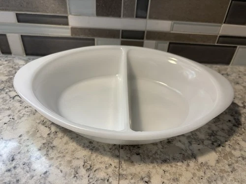 Vintage Glasbake Oval Divided Dish White Milk Glass J-239 Made in USA