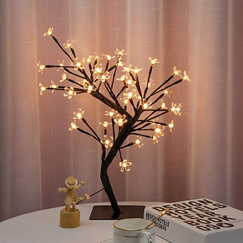 Artificial LED Cherry Tree Light Tabletop Office Home Lamp Deco Night Light Gift - Image 2 of 4