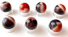 7 VTG Glass Marbles Dark Brown Mocha, White, Red-Orange Approx .58"-.62" Lot 13
