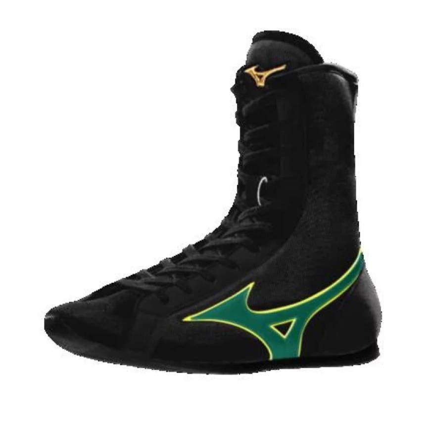 Made to order] MIZUNO Long Boxing Shoes Black/Green/Flush Yellow