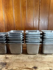 Lot of 23 Used Stainless Steel 1/6 Size Steam Table Hotel Pans Food Inserts 6”