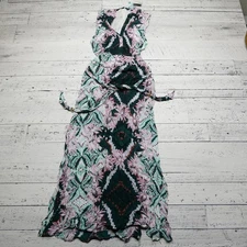 Melissa Odabash Dress Womens Large Green Pink Eden Honey Maxi Floral Belted New