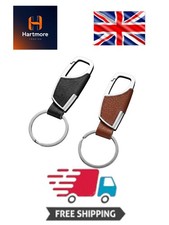 Men's Leather Keyring Metal Car Keychain Black Keyfob Trigger Clip Hook Gift UK