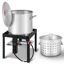 60 QT Seafood Boil Pot with Basket and Burner, Aluminum Seafood Boil Pot and ...
