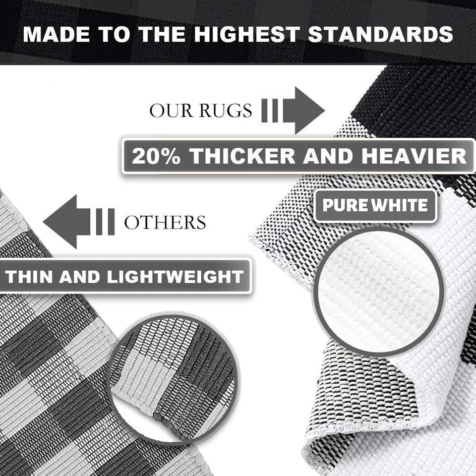 Небольшой ковер Buffalo в клетку 8 x 10 футов черно-белый клетчатый моющийся превосходный... - Изображение 4 из 4