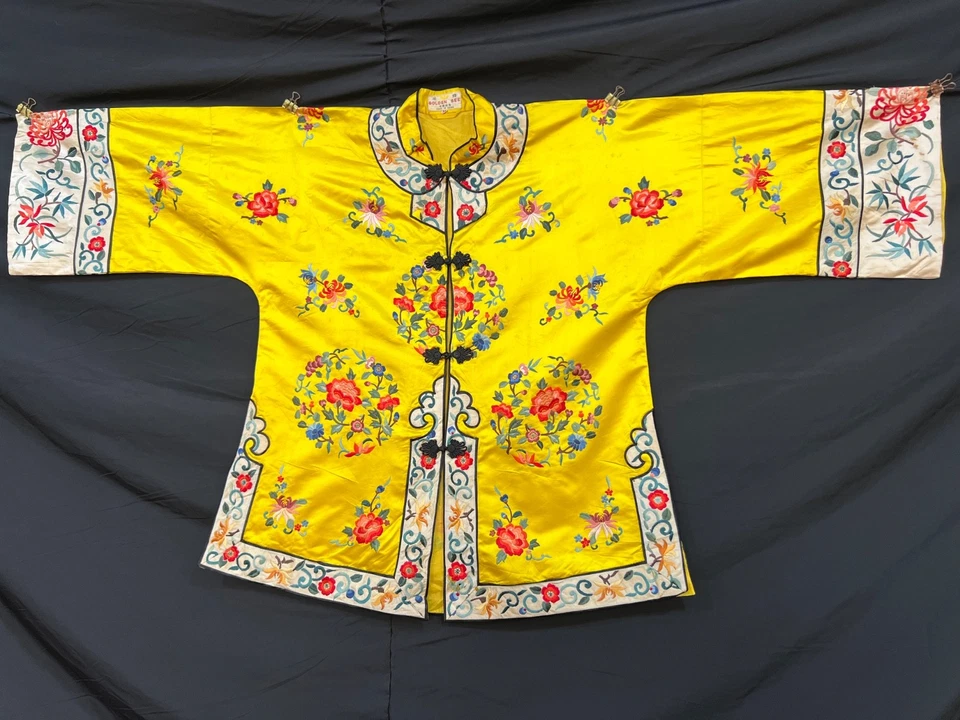 vintage Chinese silk & satin embroidery shirt dress embroidered S43 - Image 4 of 4