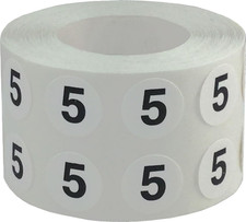 1/2" Inch Number 5 Stickers,SemiGloss White round Labels with Black,1000 Labels
