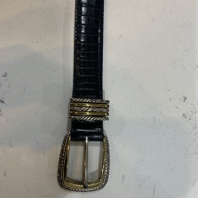 Brighton Women’s Size Medium Black Leather Crocodile Print Belt Silver Buckle Womens Brighton Belt Black Leather Croc Silver Buckle 47603  main image 3