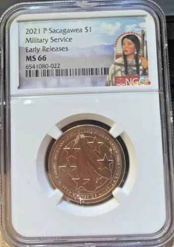 2021 P Sacagawea $1 Military Service NGC MS 66 ER EARLY RELEASES GREAT LUSTER